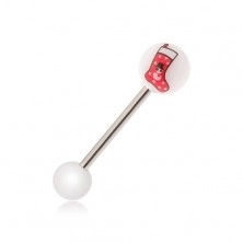 Oceľový piercing do jazyka - biela gulička s vianočnou čižmičkou