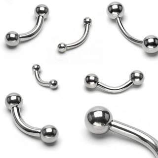 Oceľový piercing do obočia, mierne zaoblený, dve guličky, rôzne veľkosti - Rozmer: 1,6 mm x 10 mm x 4 mm