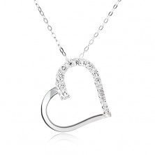 Strieborný 925 náhrdelník, retiazka a obrys súmerného srdca, číre kamienky