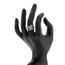 Lesklý prsteň - farebné zrniečkové kamienky, rozvetvené ramená, číra línia