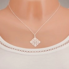 Strieborný 925 náhrdelník - retiazka, ozdobne vyrezávaný štvorec, zirkón
