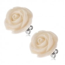 Oceľové náušnice, maslovo biela ruža, puzetové zapínanie, 20 mm