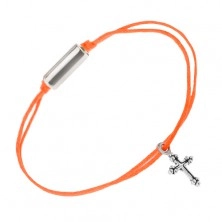 Oranžový šnúrkový náramok na ruku, kríž, lesklý valček