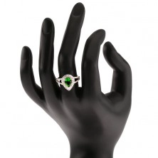 Prsteň so zeleným slzičkovým kameňom, dvojitý číry lem, striebro 925