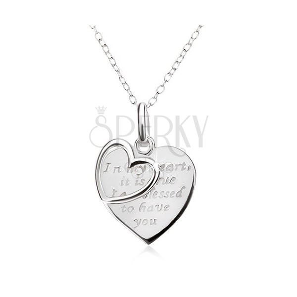 Náhrdelník - retiazka, srdce s nápisom, obrys srdca, striebro 925