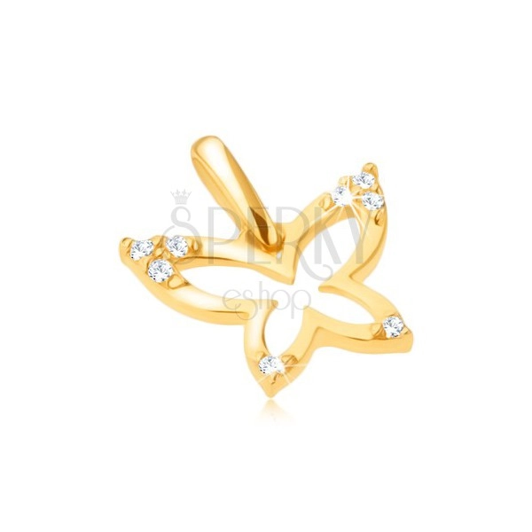 Zlatý prívesok 375 - ligotavý obrys motýľa, zirkónové cípy krídel