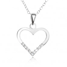 Nastaviteľný náhrdelník - retiazka, obrys srdca, číre zirkóniky, striebro 925