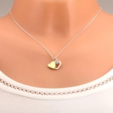 Strieborný 925 náhrdelník - retiazka, tri srdiečka, zlatá, strieborná a medená farba