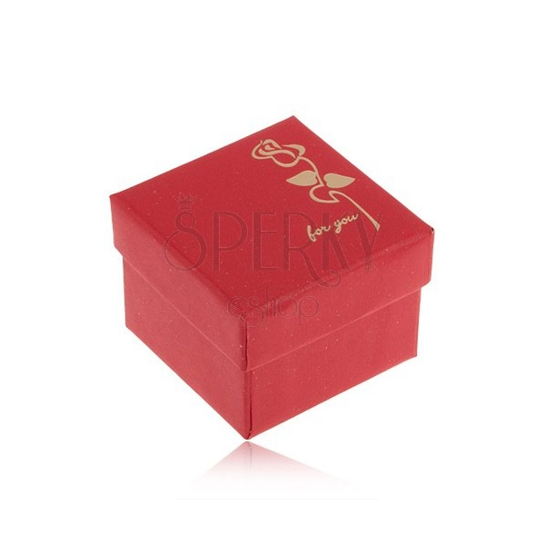 Trblietavá červená krabička na prsteň, kvet v zlatej farbe, "for you"