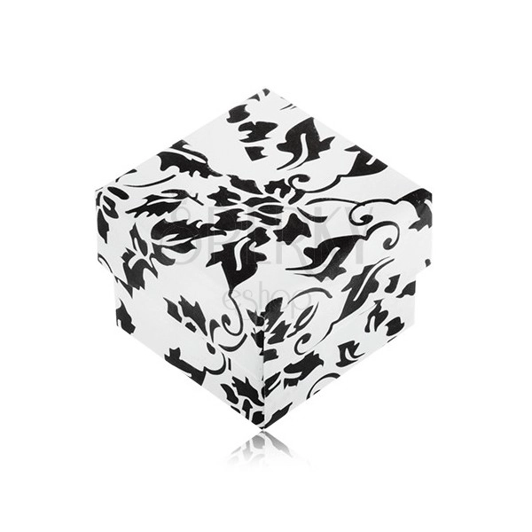 Bielo-čierna darčeková krabička na prsteň s motívom kvetov