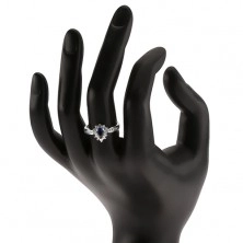 Lesklý prsteň - striebro 925, tmavomodrý zirkón - slza, číre kamienky