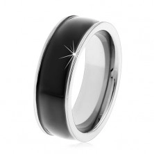 Čierny tungstenový hladký prsteň, jemne vypuklý, lesklý povrch, úzke okraje