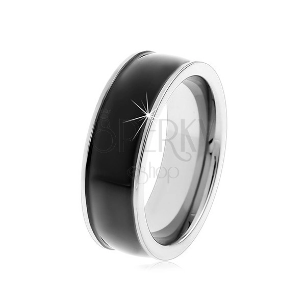 Čierny tungstenový hladký prsteň, jemne vypuklý, lesklý povrch, úzke okraje