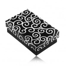 Obdĺžníková krabička na náušnice a prsteň, čierna s bielymi ornamentmi