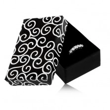 Obdĺžníková krabička na náušnice a prsteň, čierna s bielymi ornamentmi
