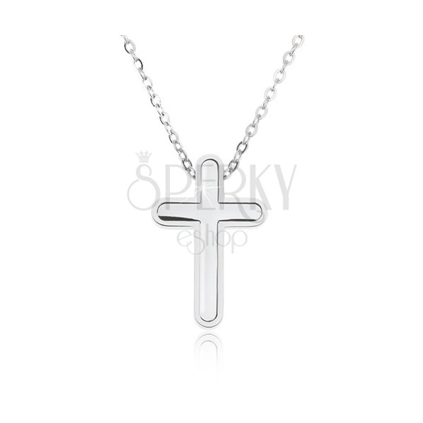 Oceľový náhrdelník, retiazka s malými očkami, prívesok kríža
