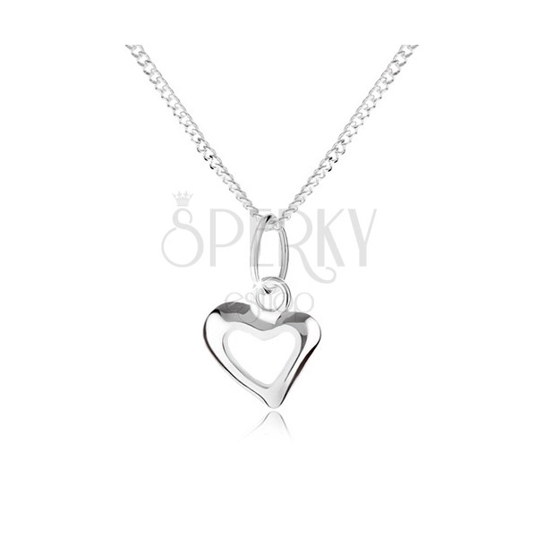 Strieborný 925 náhrdelník s obrysom asymetrického srdca, špirálovitá retiazka