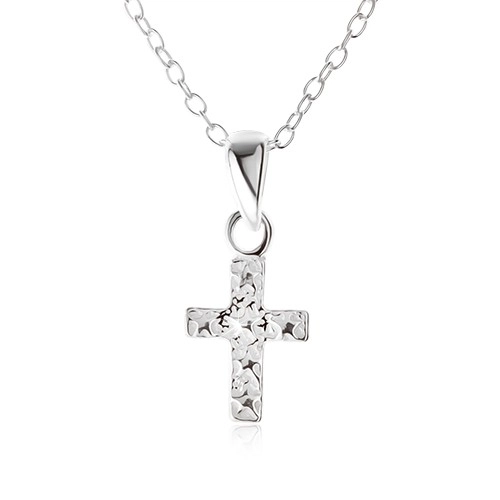 Náhrdelník - retiazka z oválnych očiek, kríž s hviezdičkami, striebro 925