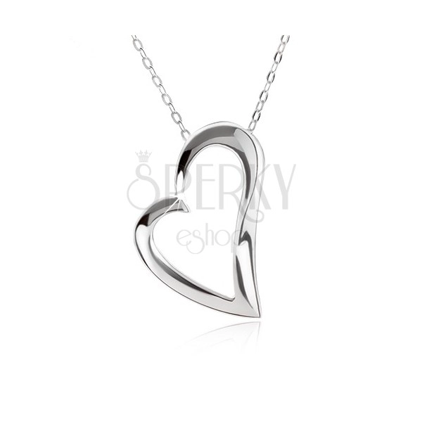Strieborný 925 náhrdelník, nastaviteľný, retiazka a kontúra asymetrického srdca
