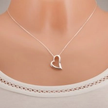 Strieborný 925 náhrdelník, nastaviteľný, retiazka a kontúra asymetrického srdca