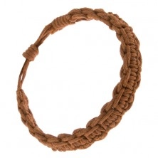 Karamelovohnedý náramok zo šnúrok, pletený, úzky pás a vlny po okrajoch