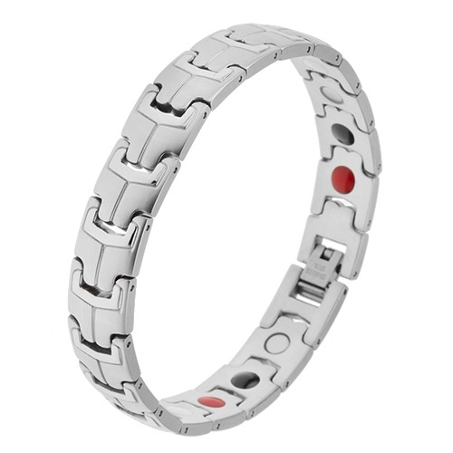 E-shop Šperky Eshop - Matný magnetický oceľový náramok, články striebornej farby, lesklé prúžky, šípky SP28.04