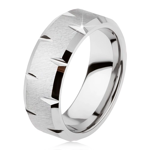 Tungstenový prsteň so saténovým povrchom, jemné lesklé zárezy po obvode - Veľkosť: 54 mm