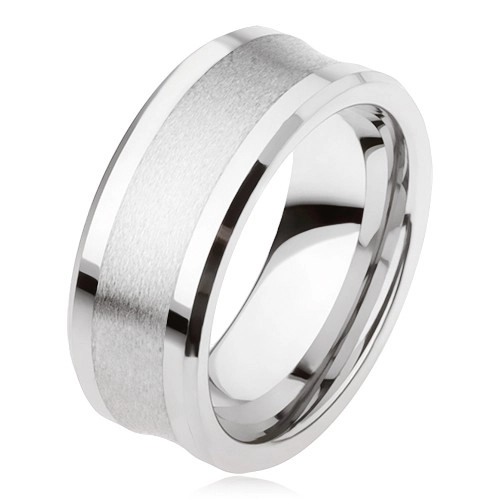 Tungstenový prsteň striebornej farby, matný stredný pás, lesklé vystupujúce okraje - Veľkosť: 64 mm