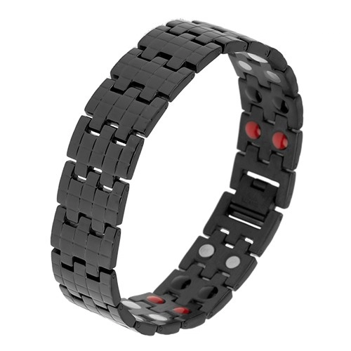 E-shop Šperky Eshop - Čierny náramok z ocele, štruktúrovaný povrch, magnety SP28.18