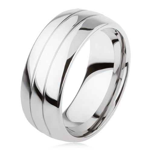 E-shop Šperky Eshop - Tungstenový hladký prsteň, jemne vypuklý, lesklý povrch, dva zárezy AB34.10