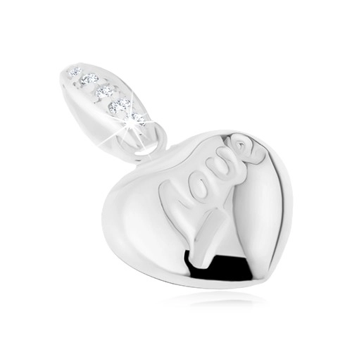 E-shop Šperky Eshop - Strieborný prívesok 925, vypuklé srdiečko, nápis "Love", zirkóny SP23.18