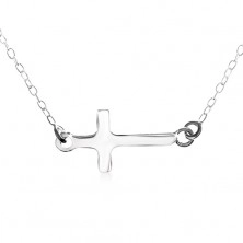 Strieborný 925 náhrdelník - hladký plochý latinský kríž, očká na koncoch
