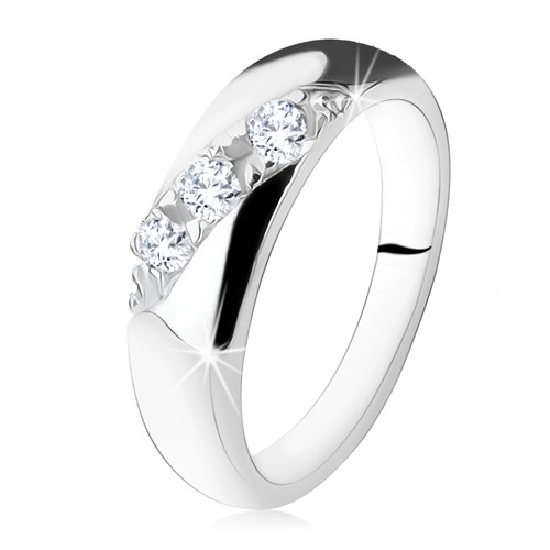 Zásnubný prsteň, diagonálna línia okrúhlych čírych zirkónov, striebro 925 - Veľkosť: 59 mm