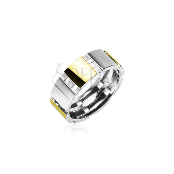 Oceľový prsteň s časťami zlatej farby