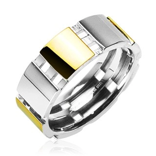 Oceľový prsteň s časťami zlatej farby - Veľkosť: 65 mm