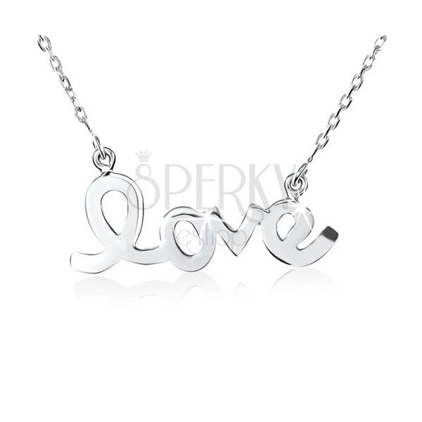 Strieborný náhrdelník 925, lesklý, hladký, plochý nápis "love"