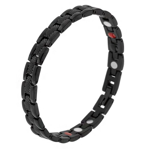 E-shop Šperky Eshop - Čierny magnetický náramok z ocele, hadí vzor, "Y" články, guličky SP16.22