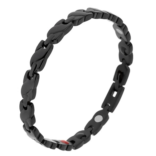 E-shop Šperky Eshop - Čierny oceľový náramok, obdĺžnikové články so šikmým pásom, magnety SP17.15