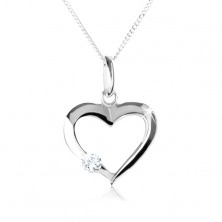 Strieborný náhrdelník 925, obrys symetrického srdca s čírym zirkónom
