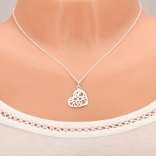 Strieborný náhrdelník 925, prívesok srdca s výrezmi sŕdc a kruhov