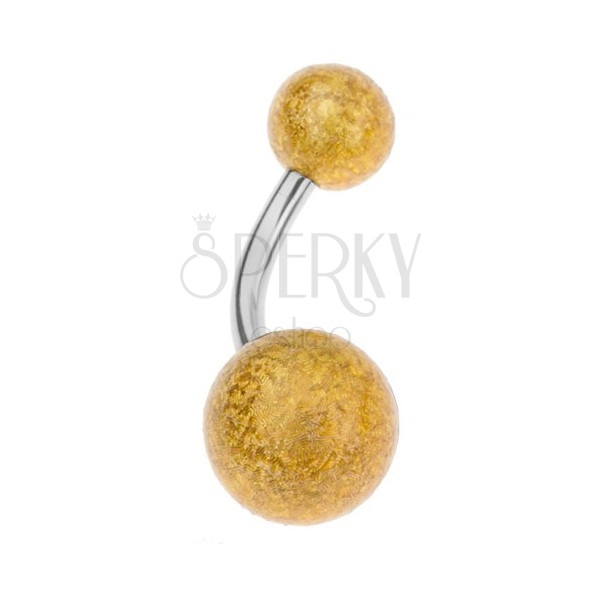 Akrylový piercing do bruška, guličky s pieskovaným povrchom zlatej farby