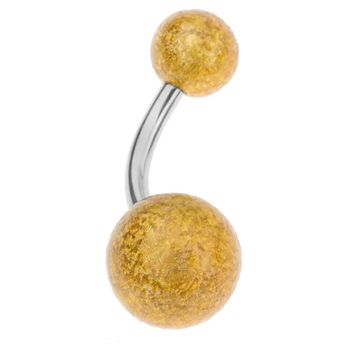 E-shop Šperky Eshop - Akrylový piercing do bruška, guličky s pieskovaným povrchom zlatej farby PC03.23