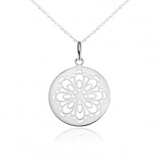 Strieborný náhrdelník 925, okrúhly prívesok, vyrezaný zdobený kvet
