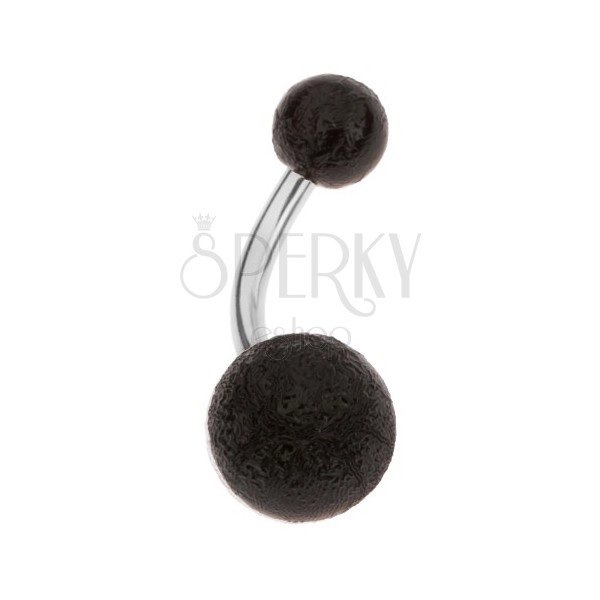 Čierny piercing do bruška z akrylu, dve guličky, pieskovaný povrch