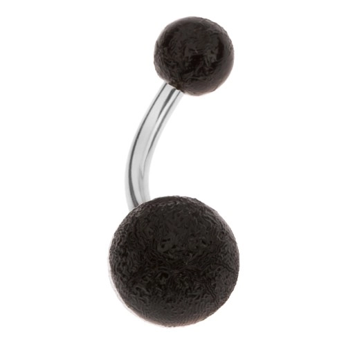 E-shop Šperky Eshop - Čierny piercing do bruška z akrylu, dve guličky, pieskovaný povrch PC02.29