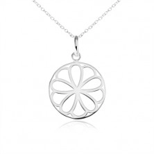 Strieborný náhrdelník 925, okrúhly prívesok - ozdobne vyrezávaný kvet
