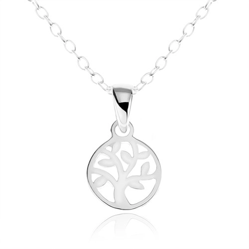 Strieborný náhrdelník 925, okrúhla známka s vyrezávaným stromom života