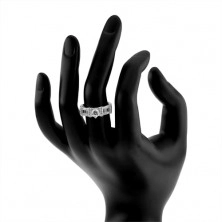 Strieborný zásnubný prsteň 925, zirkónové obdĺžniky, okrúhly kamienok