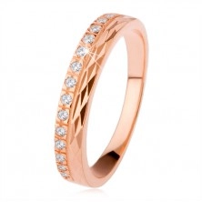 Strieborný prsteň 925 medenej farby, diamantový rez, zirkónová línia
