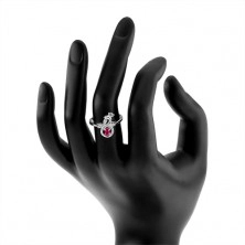 Strieborný prsteň 925 s tmavoružovým oválnym kameňom, zirkónový páv